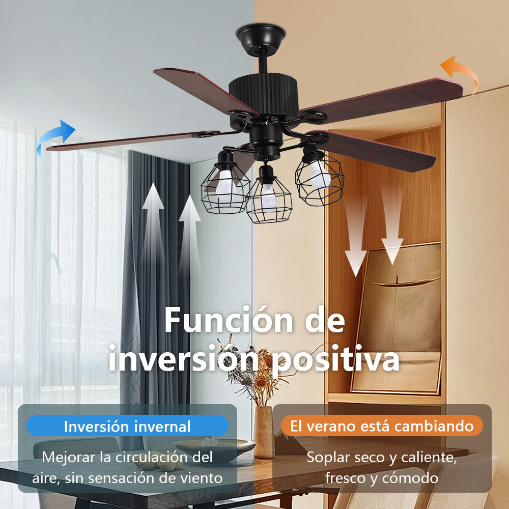 VEN33  CM-TOP Ventilador De Techo Madera Moderno Control Remoto 5 Aspas
