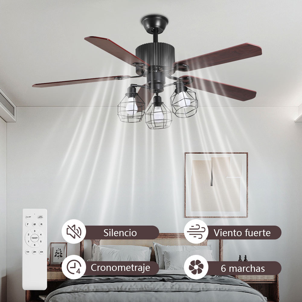 VEN33  CM-TOP Ventilador De Techo Madera Moderno Control Remoto 5 Aspas