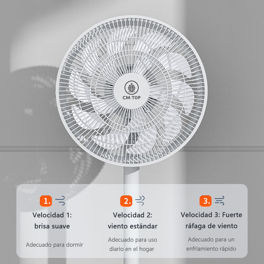 Ventilador suelo blanco, regulable en altura, 3 velocidades, apto para dormitorio, cocina, despacho y salón