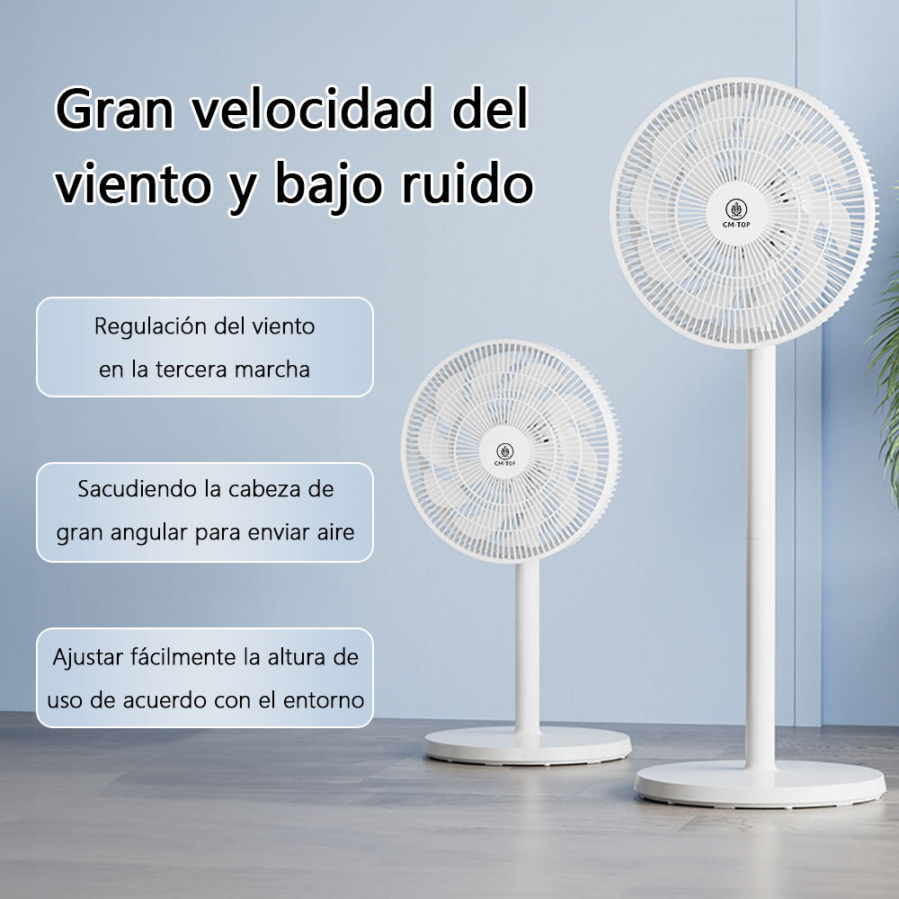 Ventilador suelo blanco, regulable en altura, 3 velocidades, apto para dormitorio, cocina, despacho y salón