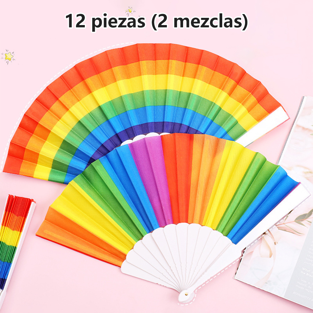 12 Piezas Ventilador de mano arcoíris Plegable Recuerdos de fiesta con temática de arcoíris