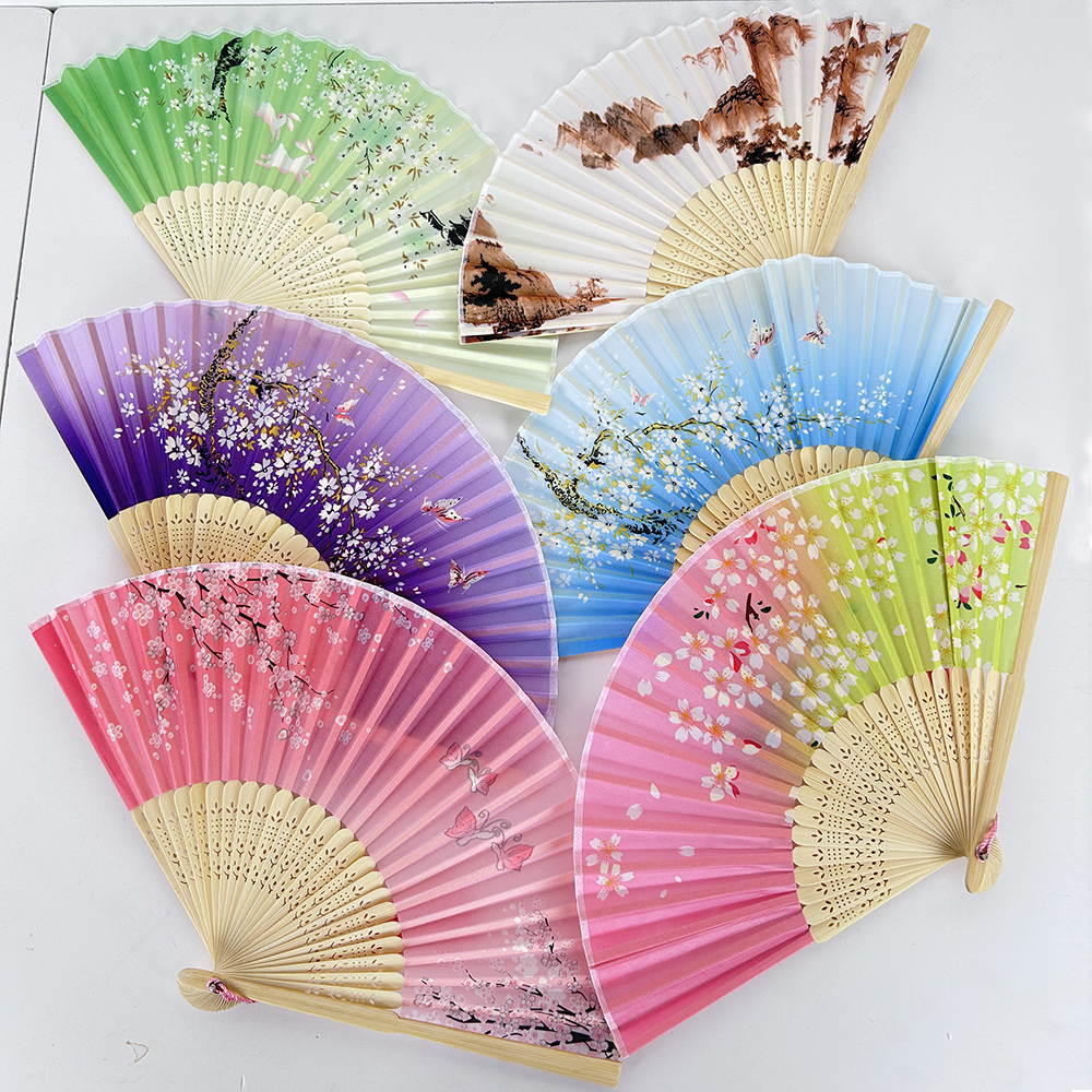 10 Piezas Ventilador plegable portátil Abanico de mano con estampado floral Señora de verano sosteniendo un abanico