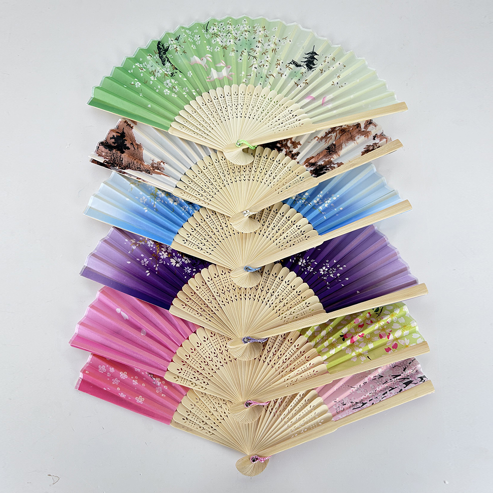 10 Piezas Ventilador plegable portátil Abanico de mano con estampado floral Señora de verano sosteniendo un abanico