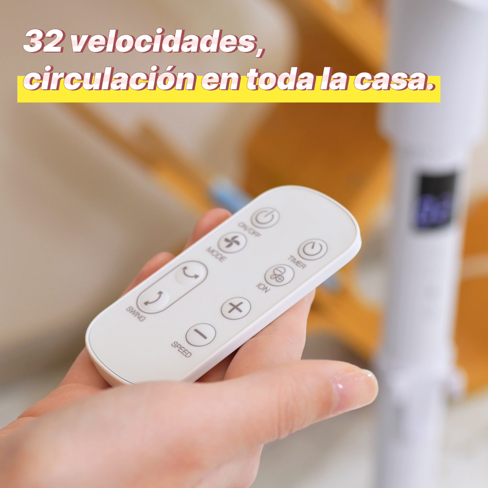 Ventilador De Pie Pedestal 3 Aspas con Control Remoto 32 Velocidades Blanco