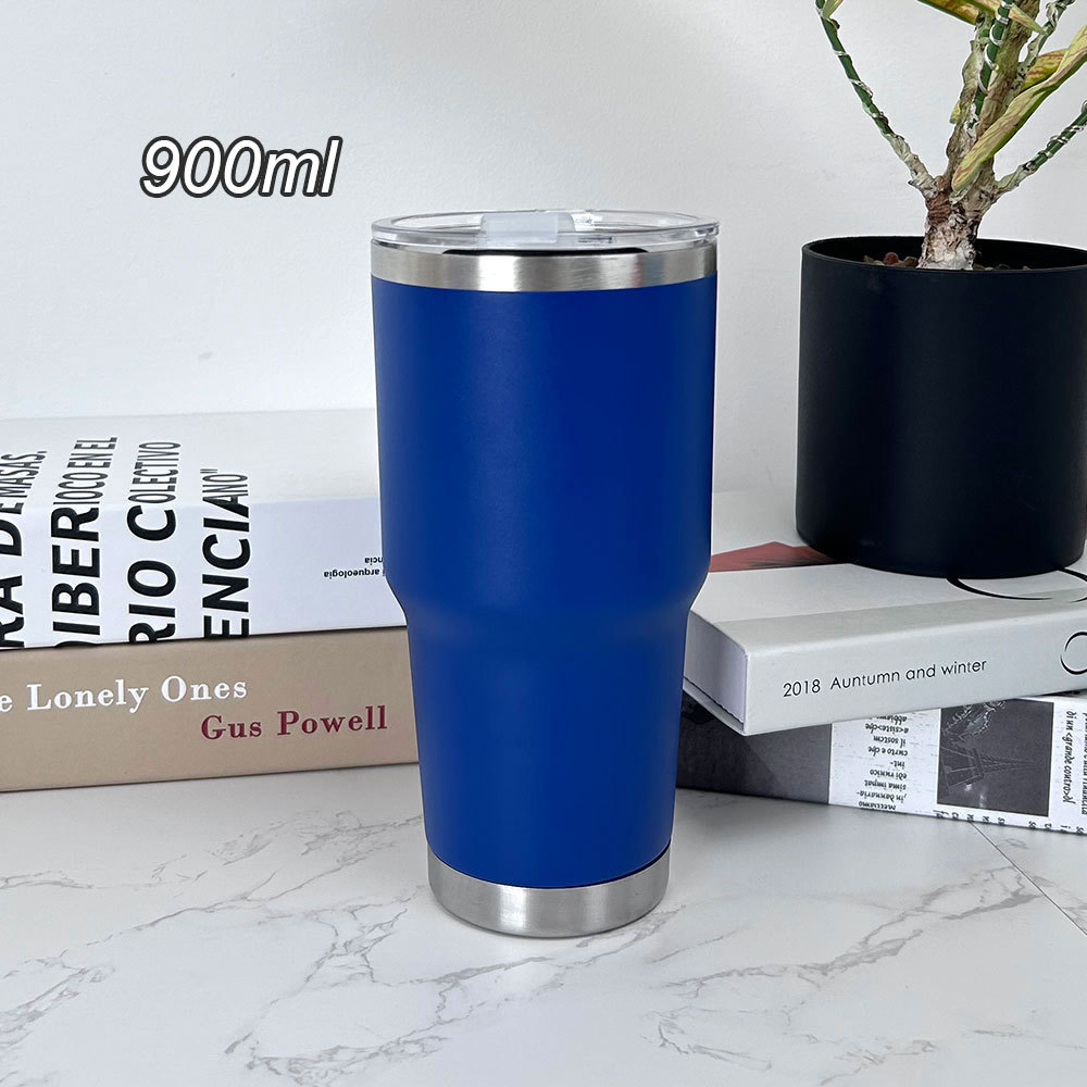 1 pieza Taza termo de acero inoxidable 900ml, taza de café con tapa, apta para deportes, camping y picnics