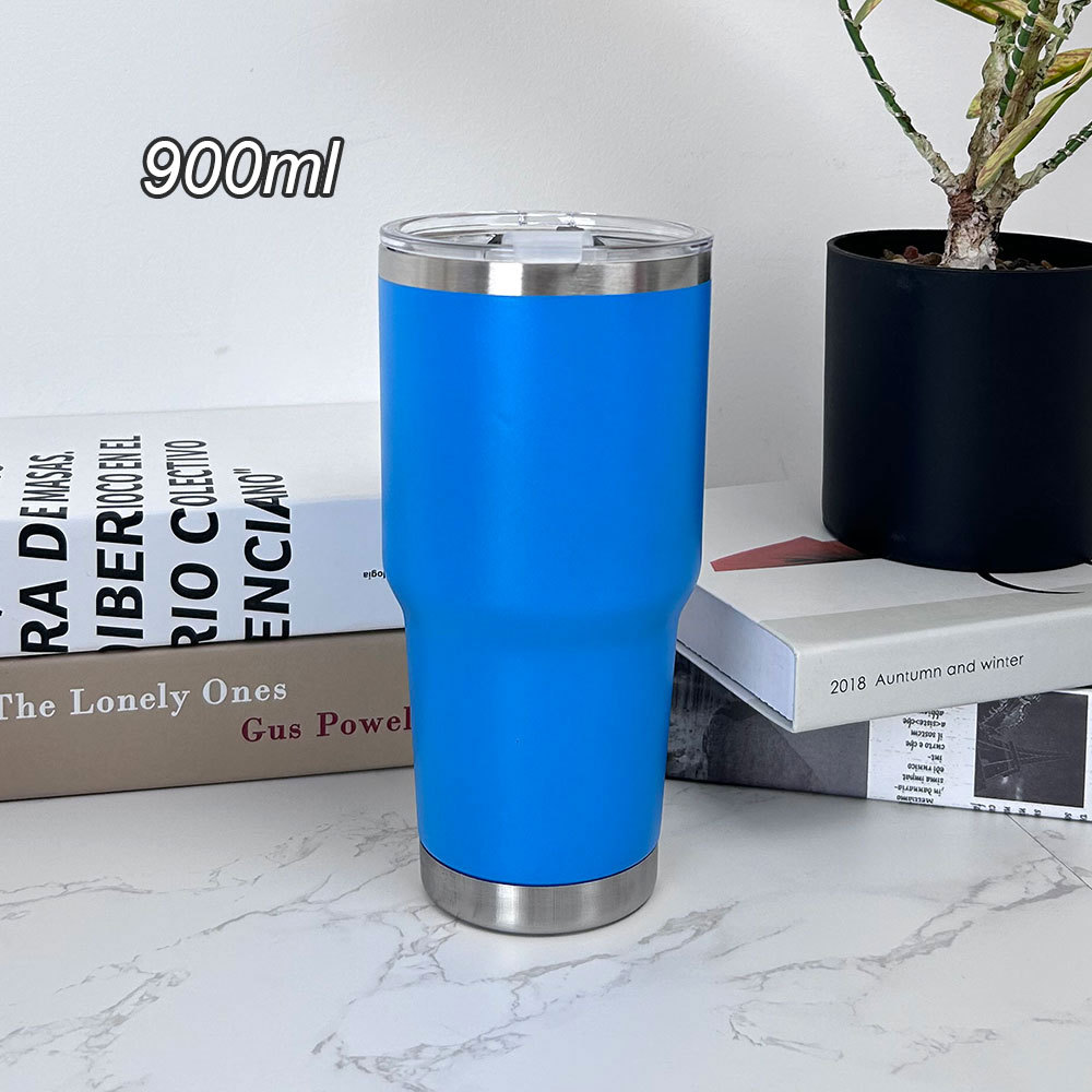 1 pieza Taza termo de acero inoxidable 900ml, taza de café con tapa, apta para deportes, camping y picnics