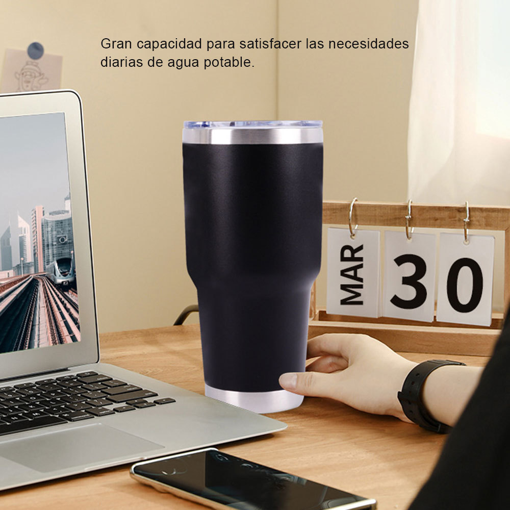 1 pieza Taza termo de acero inoxidable 900ml, taza de café con tapa, apta para deportes, camping y picnics