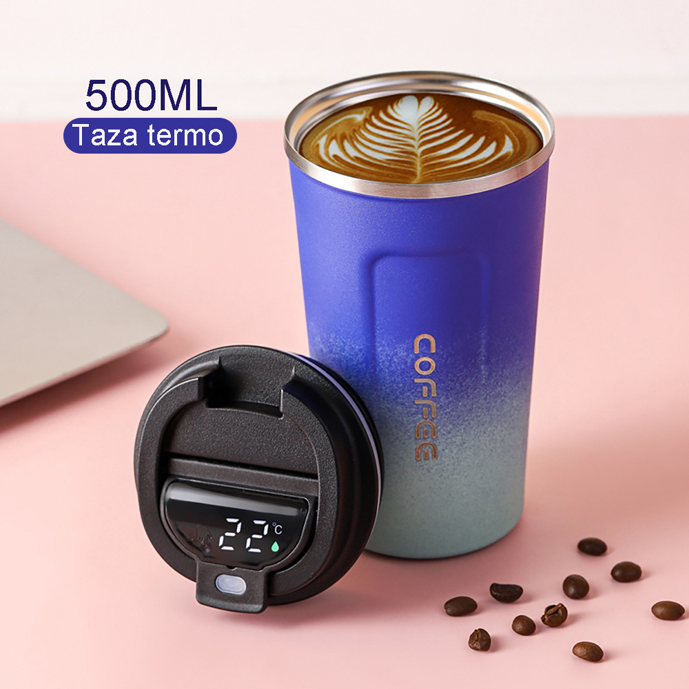 Taza de café de acero inoxidable de doble capa de 500 ml, taza de temperatura inteligente con pantalla digital