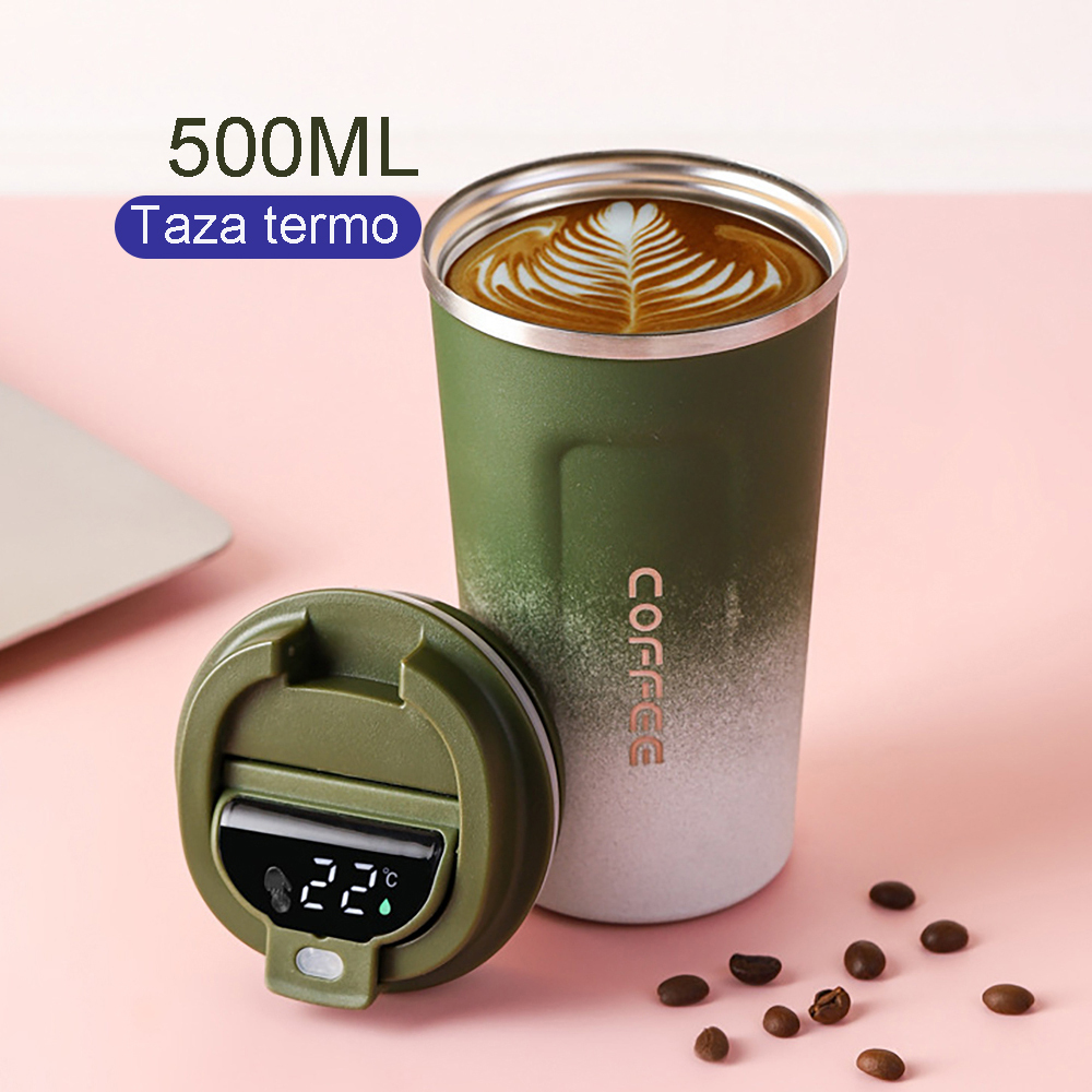 Taza de café de acero inoxidable de doble capa de 500 ml, taza de temperatura inteligente con pantalla digital
