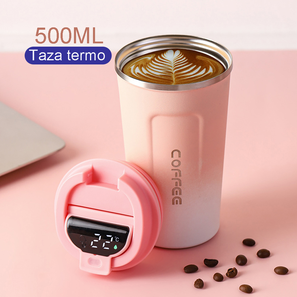 Taza de café de acero inoxidable de doble capa de 500 ml, taza de temperatura inteligente con pantalla digital