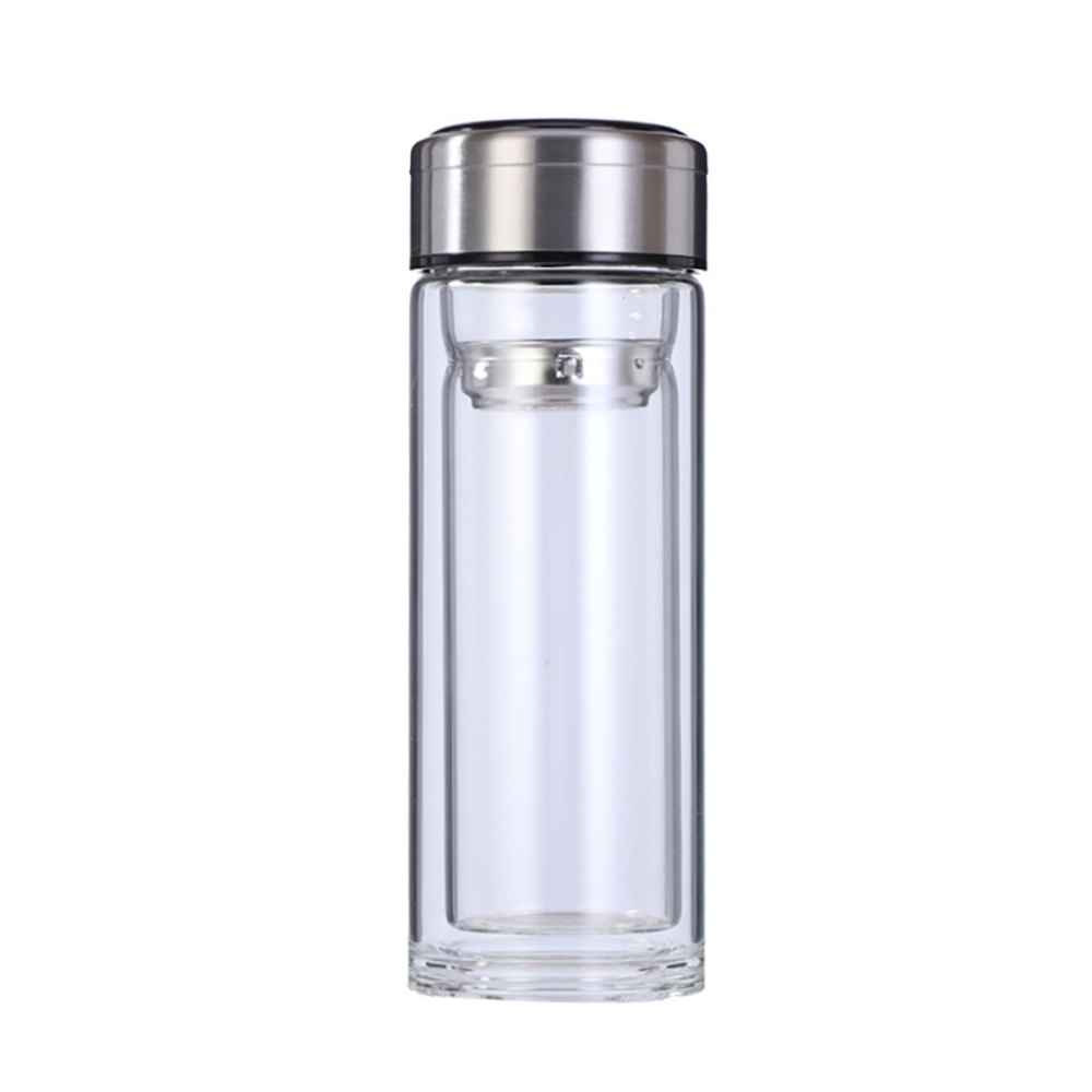 Botella infusora de té de vidrio de doble pared, botella de agua deportiva inteligente para café transparente con pantalla LED de temperatura y filtro de acero inoxidable