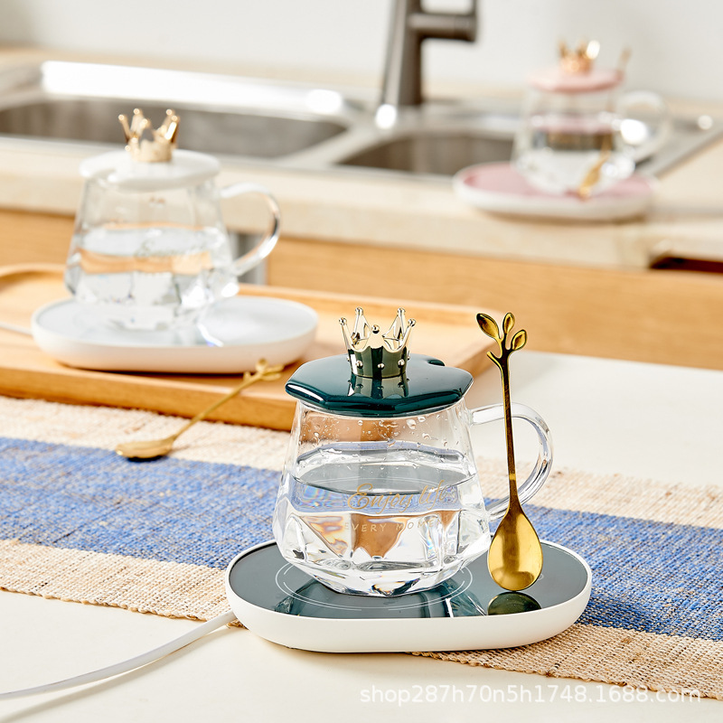 Juego de taza de temperatura constante, taza de vidrio + posavasos de temperatura constante