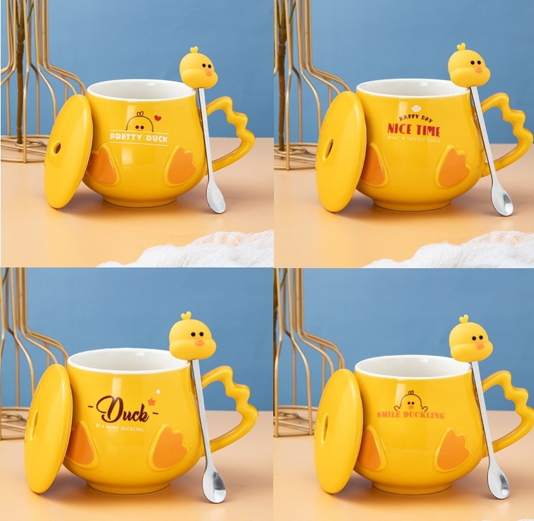 Taza de dibujos animados de 420 ml, posavasos calefactable