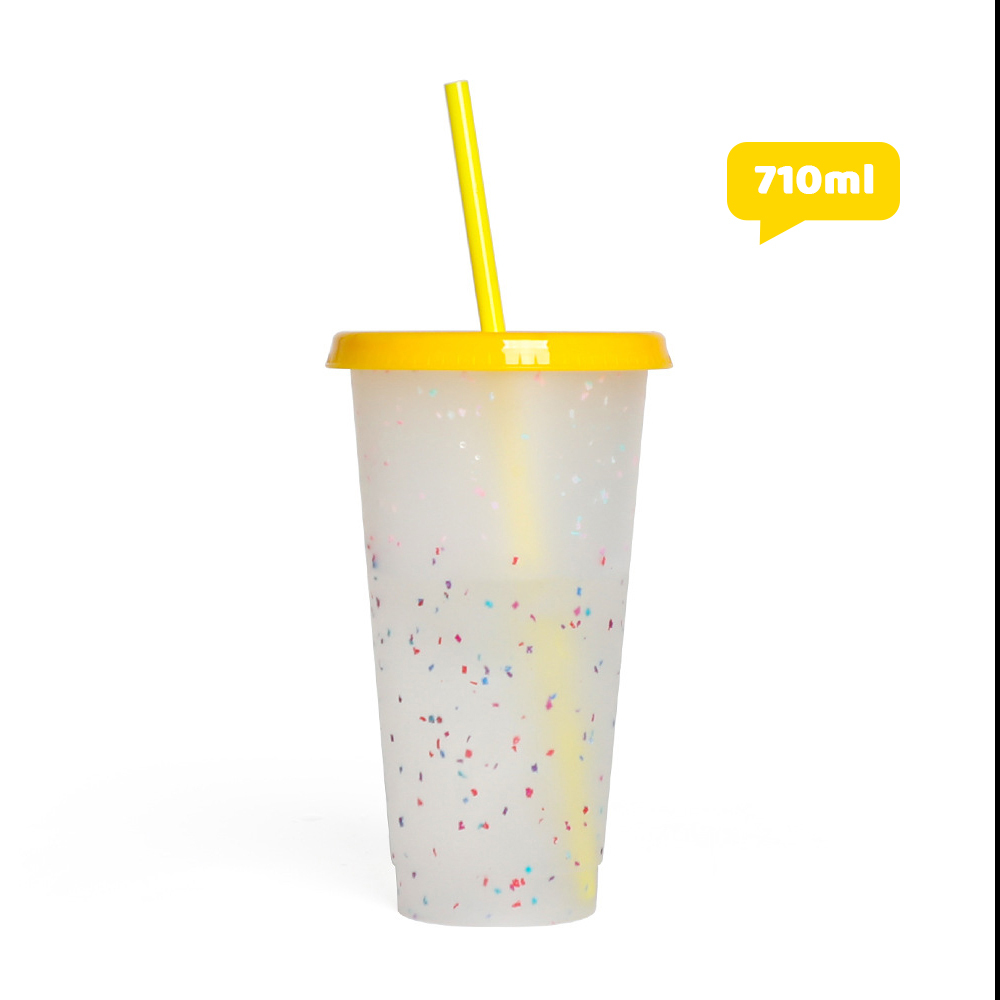 Conjunto de 5 Taza que cambia de color con tapa y pajita 700ml
