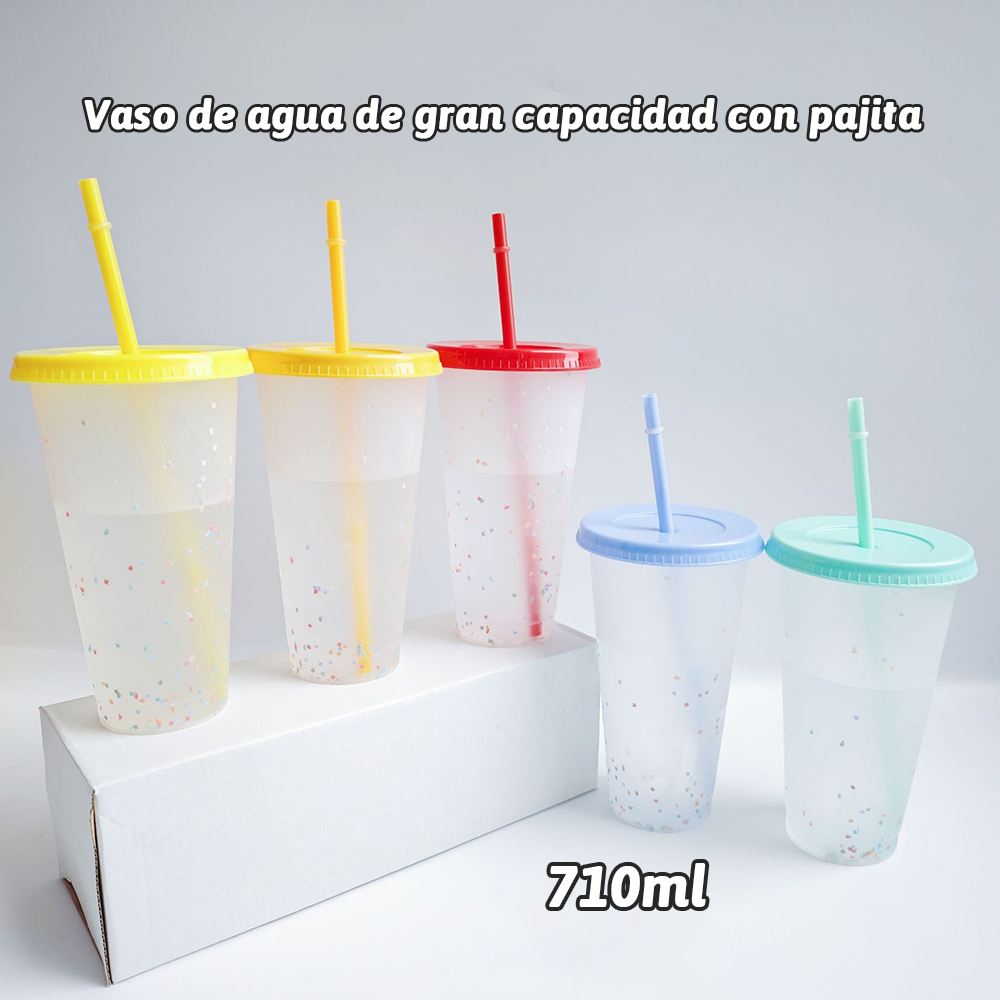 Conjunto de 5 Taza que cambia de color con tapa y pajita 700ml