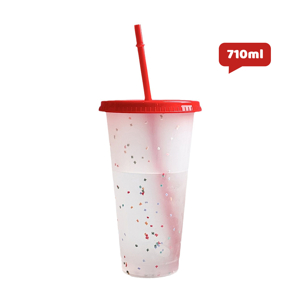 Conjunto de 5 Taza que cambia de color con tapa y pajita 700ml