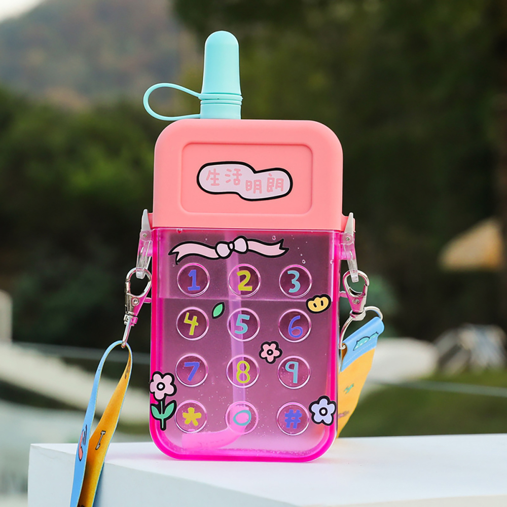 300 ml Vaso de agua de plástico con pajita de dibujos animados portátil