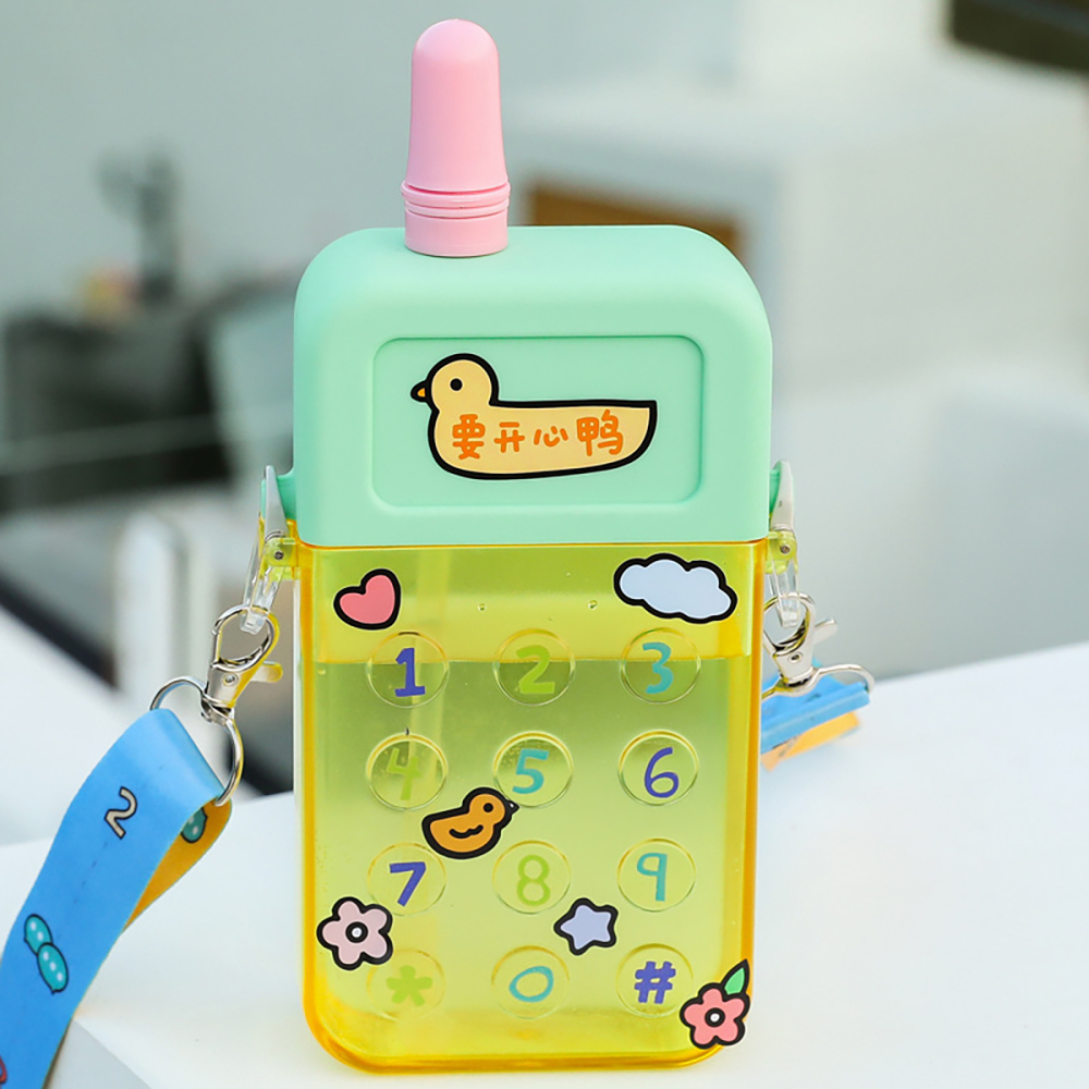 300 ml Vaso de agua de plástico con pajita de dibujos animados portátil