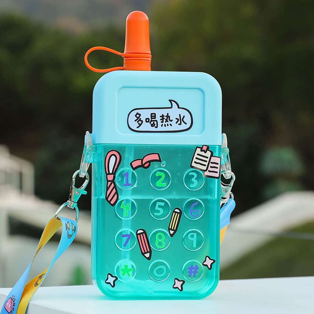 300 ml Vaso de agua de plástico con pajita de dibujos animados portátil
