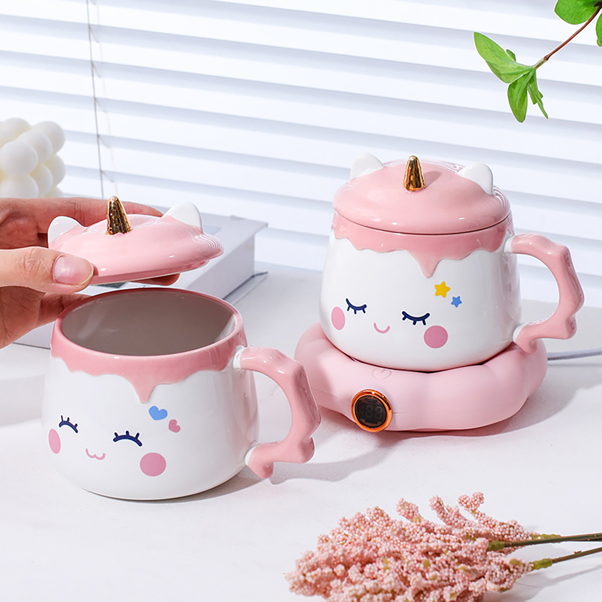 Set de tazas termostáticas, taza con tapa de 400ML