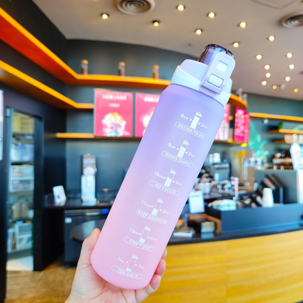 1000ml Botella deportiva de color degradado,Con escala de tiempo