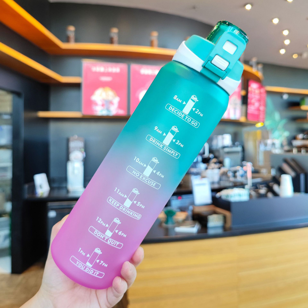 1000ml Botella deportiva de color degradado,Con escala de tiempo