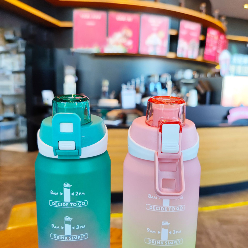1000ml Botella deportiva de color degradado,Con escala de tiempo