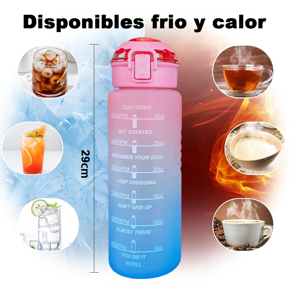1000 ml Botella agua de plástico para deportes, exteriores y oficina
