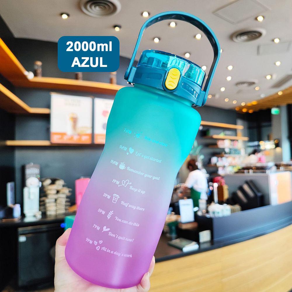 Vaso de agua con pajita de 2000 ml, adecuado para fitness al aire libre.