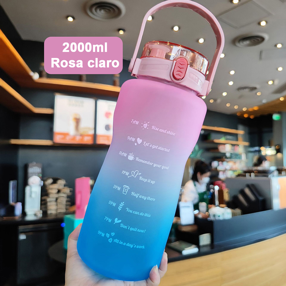 Vaso de agua con pajita de 2000 ml, adecuado para fitness al aire libre.