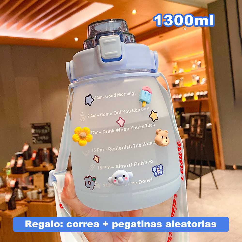 1300 ml Botella de agua de gran capacidad con pajita