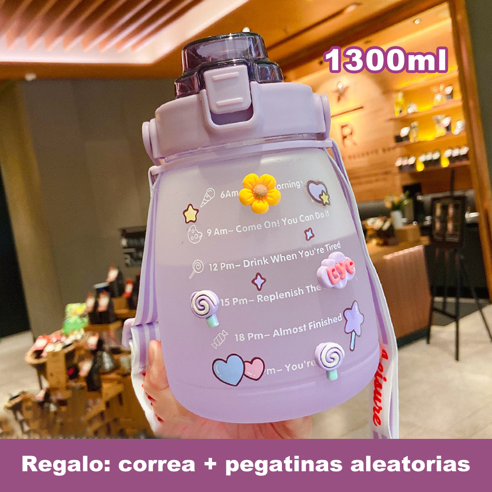 1300 ml Botella de agua de gran capacidad con pajita