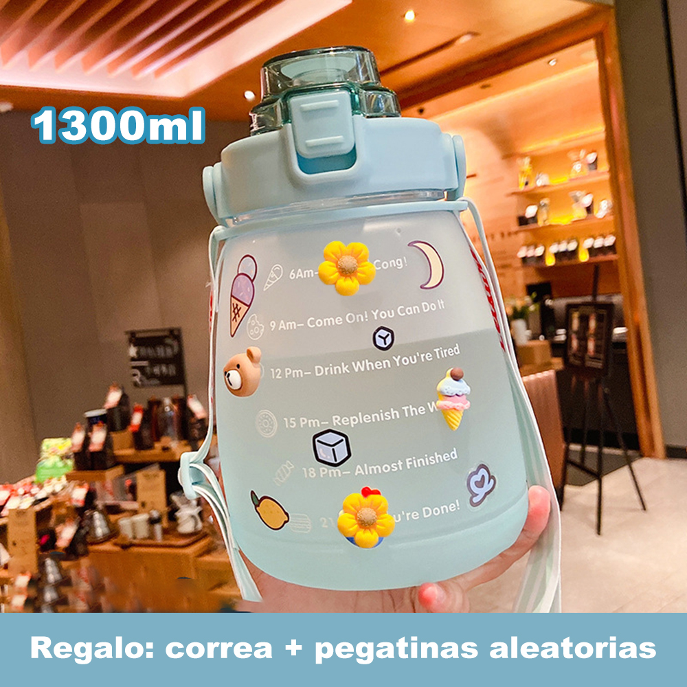 1300 ml Botella de agua de gran capacidad con pajita