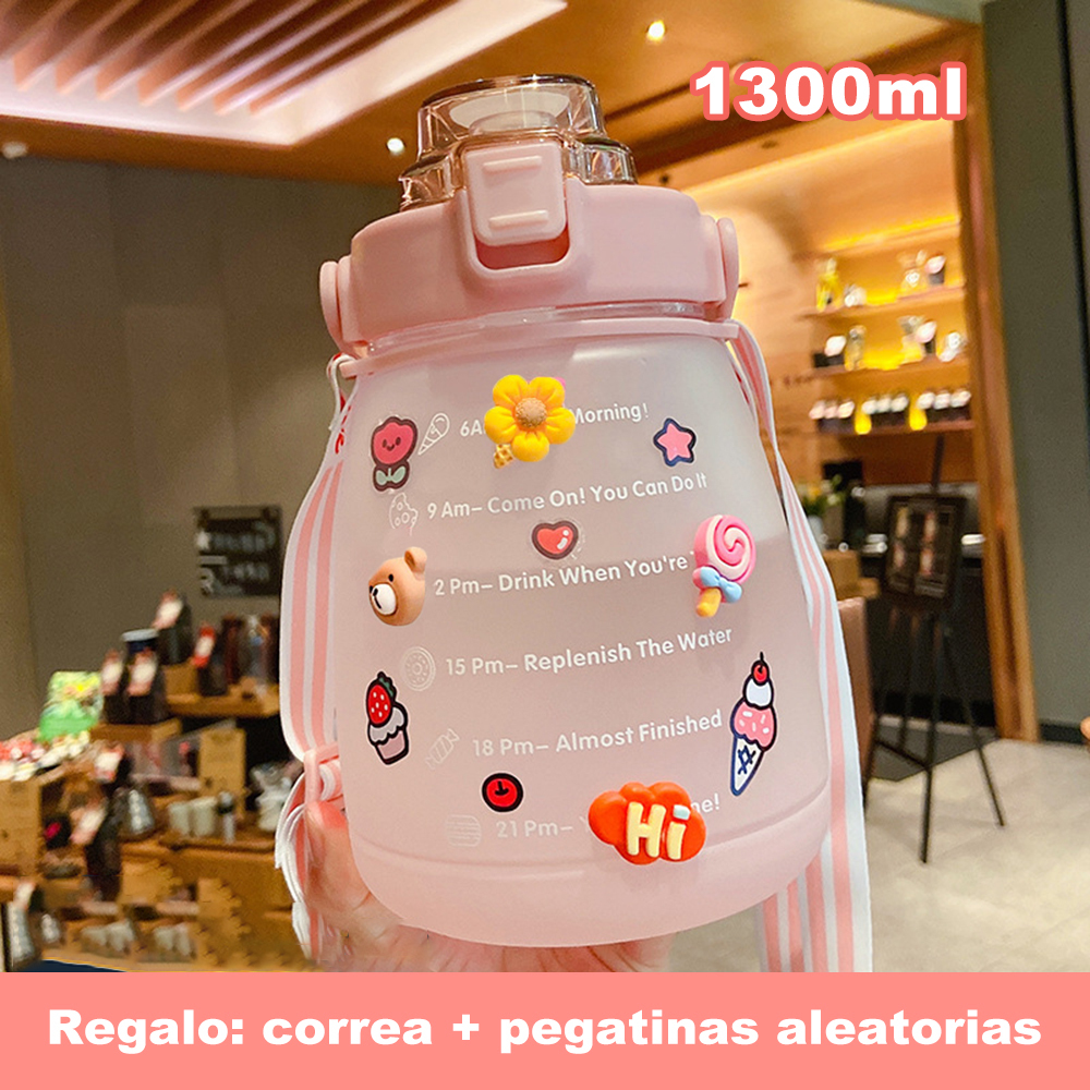 1300 ml Botella de agua de gran capacidad con pajita