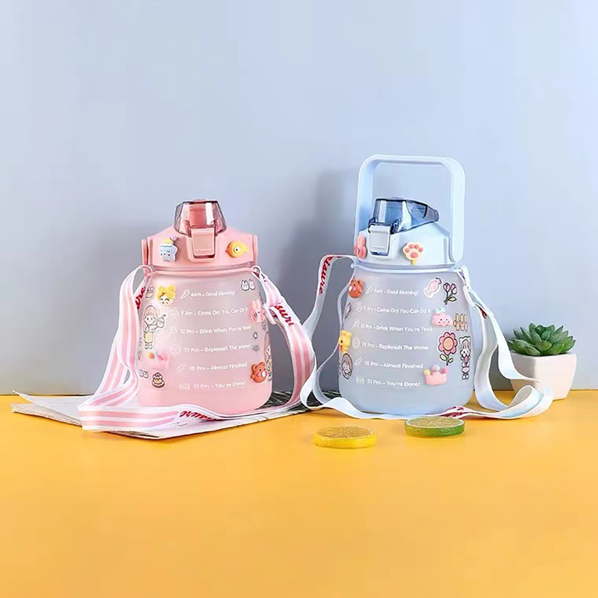 1300 ml Botella de agua de gran capacidad con pajita