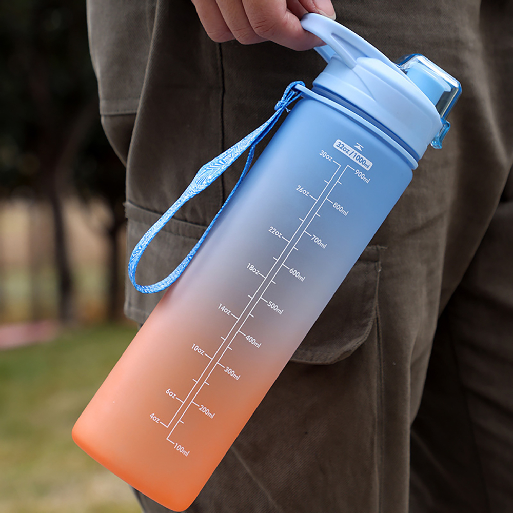 32oz Botella agua potable a prueba fugas con marcador de tiempo