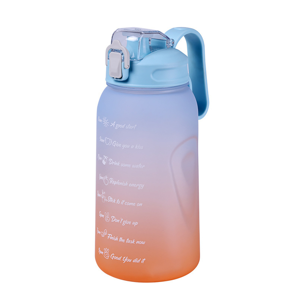 2L Botella agua gran capacidad con tapa emergente, marca tiempo y marca volumen agua