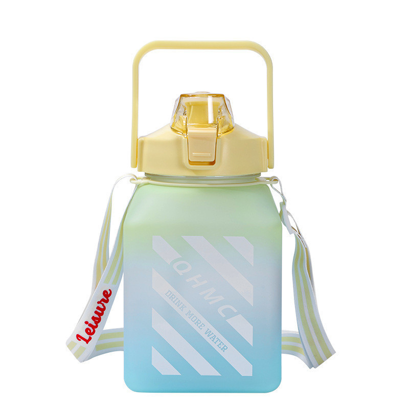 1500 ml Botella de agua de color degradado Vaso de plástico portátil con pajita