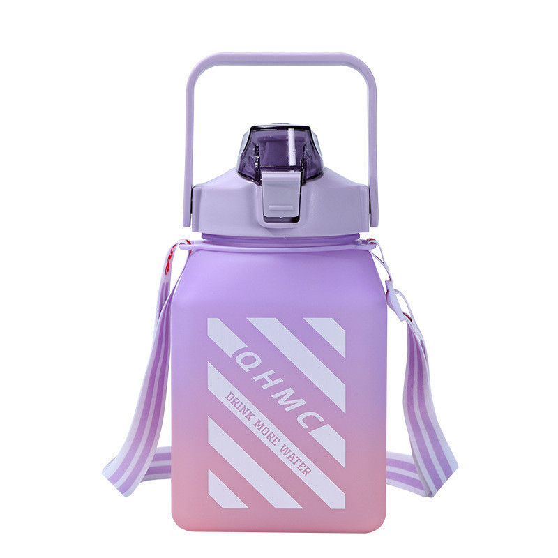 1500 ml Botella de agua de color degradado Vaso de plástico portátil con pajita
