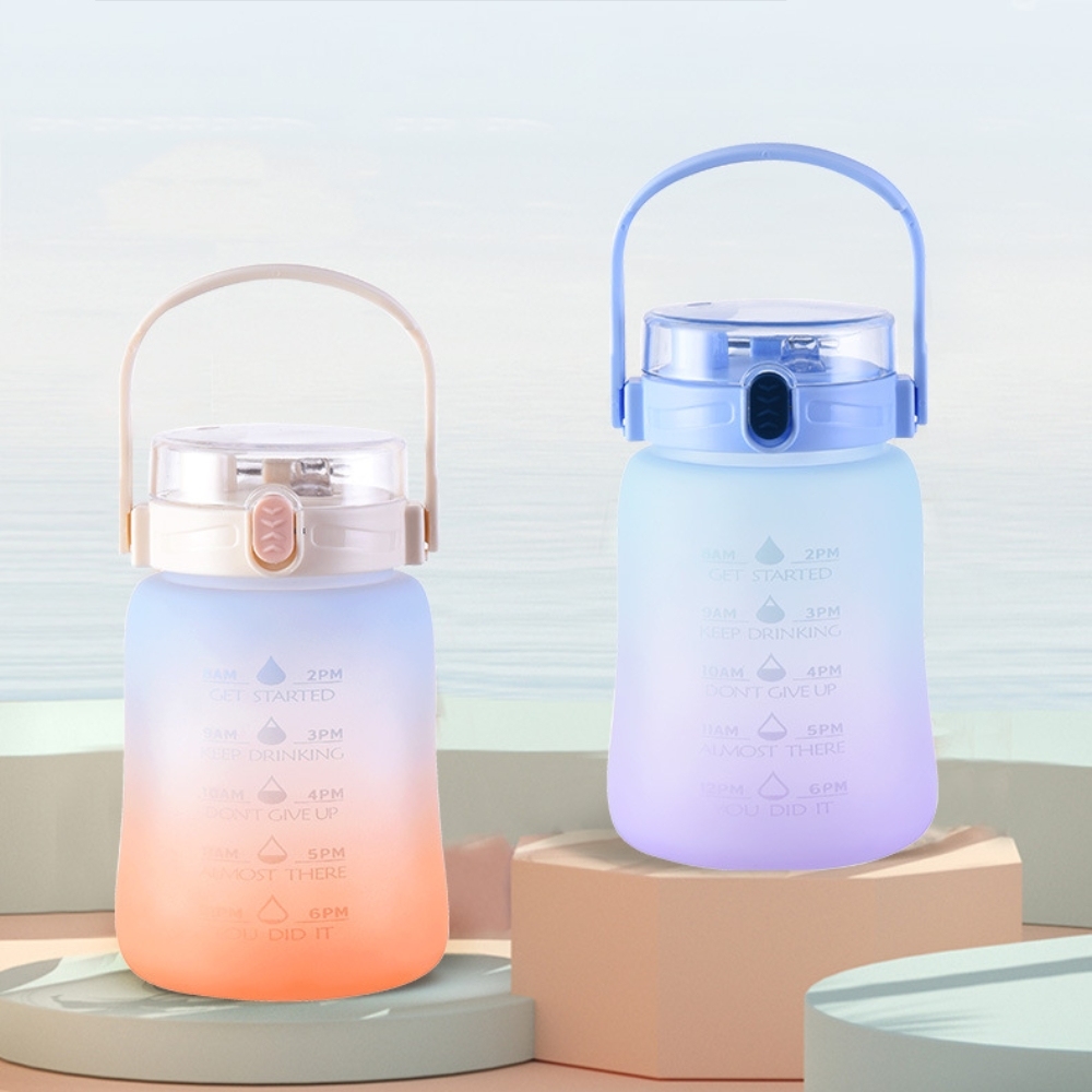 1100 ml Botella de agua con marcadores de tiempo para el gimnasio, senderismo y camping