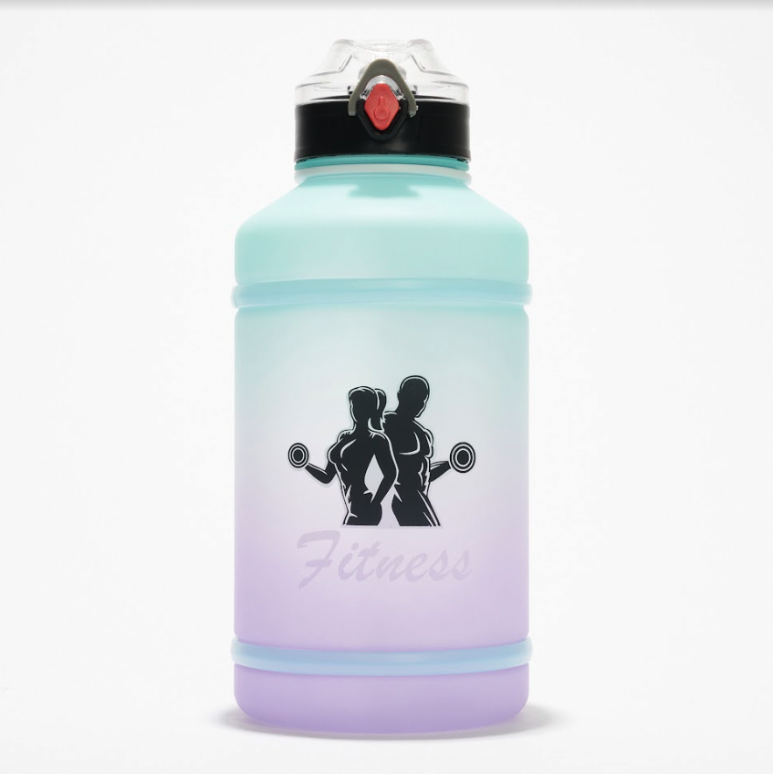 Botella de agua deportiva de gran capacidad con pajita, 2000 ml