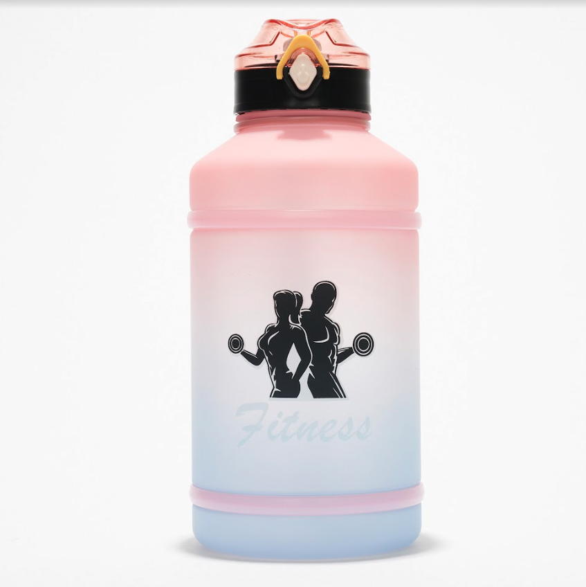 Botella de agua deportiva de gran capacidad con pajita, 2000 ml