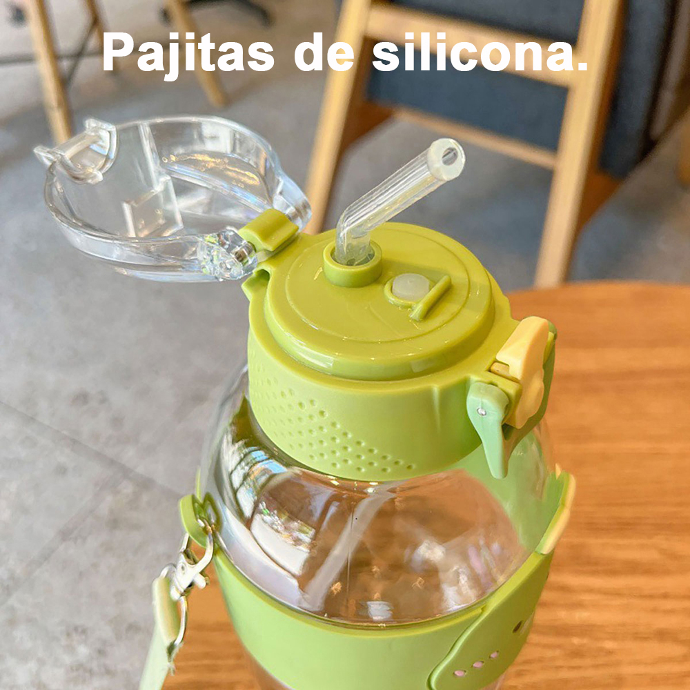 Botella agua con pajita, 1300 ml, adecuada para niños y adultos