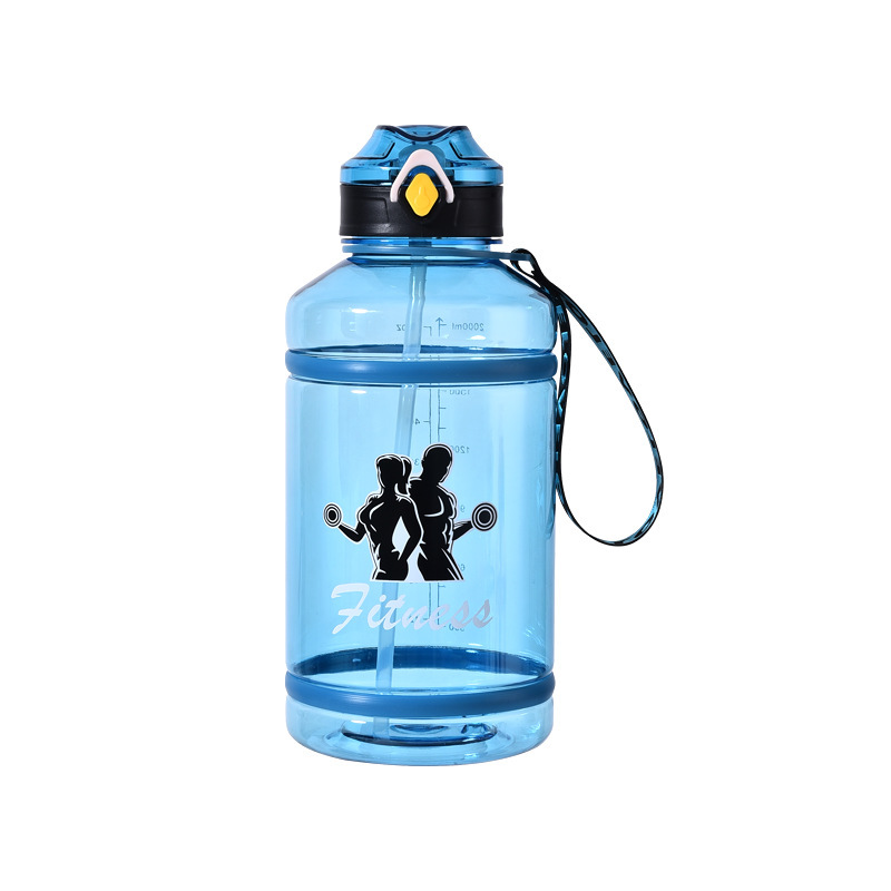 2000 ml Botella de agua deportiva, gran capacidad con pajita