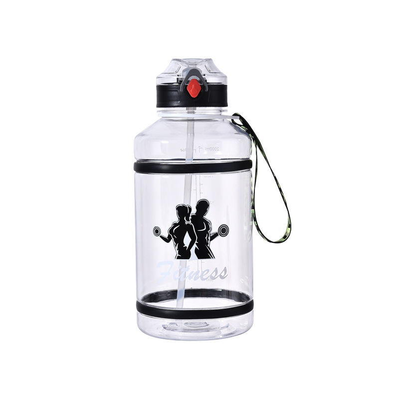 2000 ml Botella de agua deportiva, gran capacidad con pajita