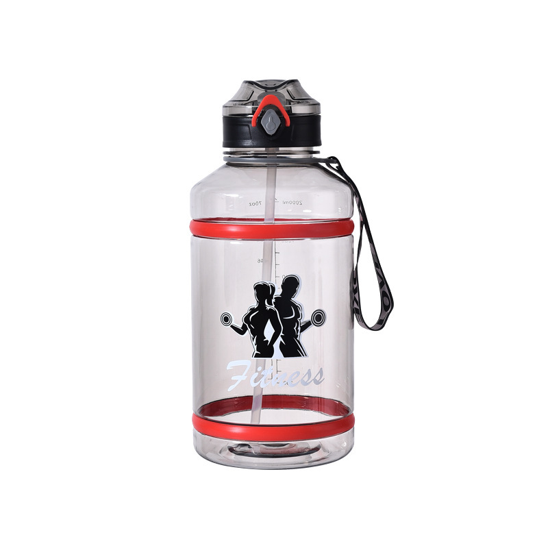 2000 ml Botella de agua deportiva, gran capacidad con pajita