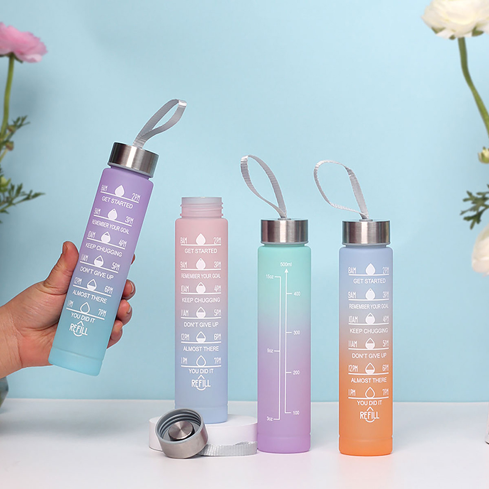 Juego 3 botellas agua plástico gran capacidad, botellas agua para fitness, colores degradados, vasos agua reutilizables 2000 ml + 900 ml + 280 ml，Viene con pegatinas de dibujos animados.