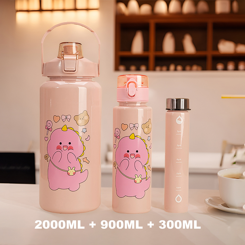 1 set/Botella agua plástico gran capacidad 2L+900ML+300ML,para deportes al aire libre, camping y senderismo, portable y bonita Copa de agua de plástico