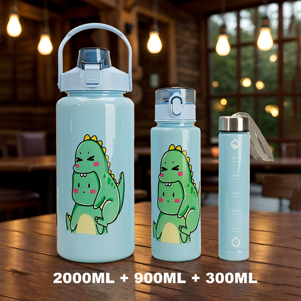 1 set/Botella agua plástico gran capacidad 2L+900ML+300ML,para deportes al aire libre, camping y senderismo, portable y bonita Copa de agua de plástico