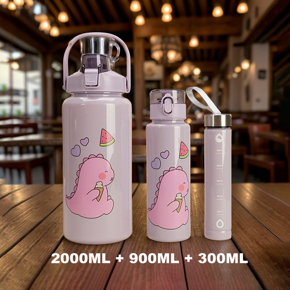 1 set/Botella agua plástico gran capacidad 2L+900ML+300ML,para deportes al aire libre, camping y senderismo, portable y bonita Copa de agua de plástico